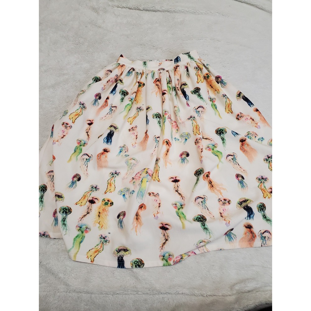 Re:Named Cream Colorful Ocean Jellyfish A Line Midi Skirt XS Dopamine Statement